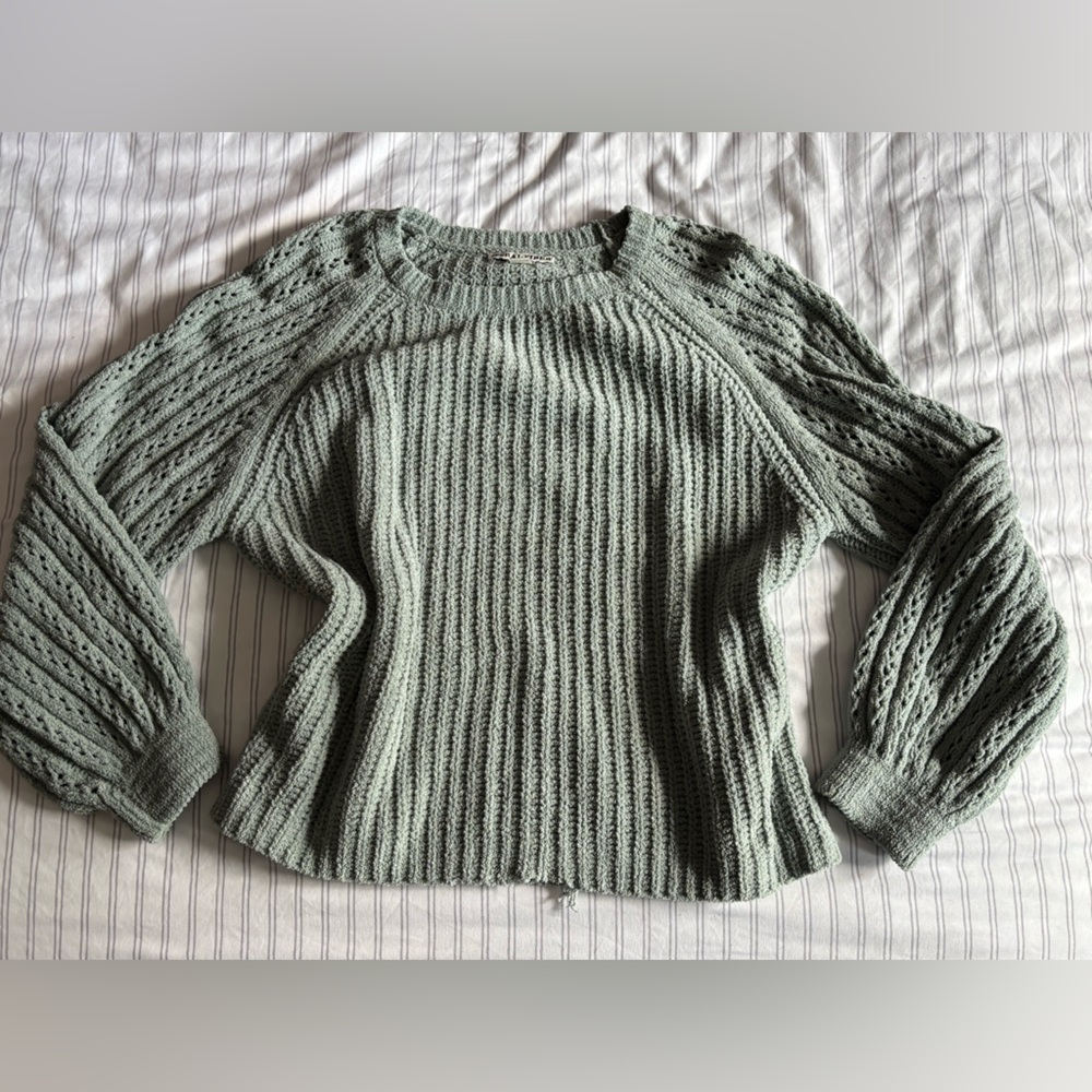 Moral Fiber Green Crew Neck Sweater with Ribbed Knit